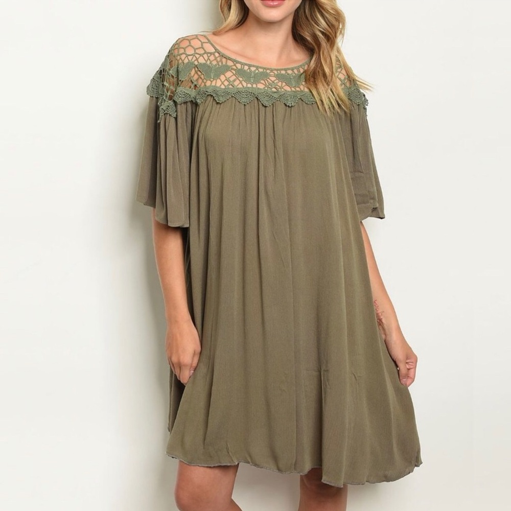 Butterfly Olive Color Oversized Dress